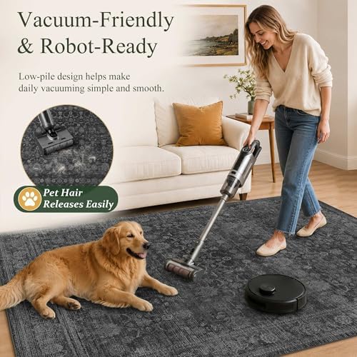 5x7 Washable Boho Area Rug, Non-Slip Black Bedroom Nursery Carpet - Image 4