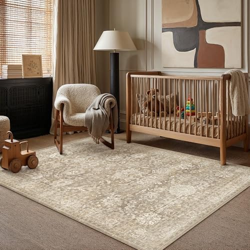 HUGEAR Area Rugs 3x5 Beige Vintage Rug by HUGEAR