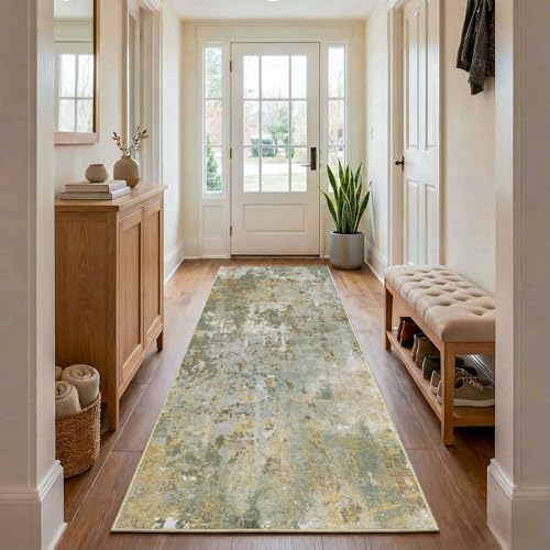 Green Rug Runners for Hallways Kitchen 2.6x8 Non Slip Washable Entryway Runner - Image 2