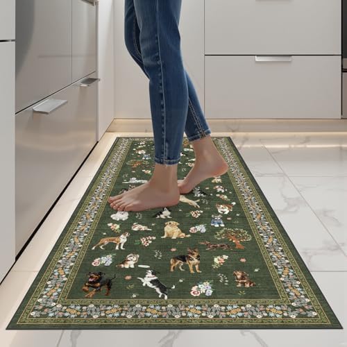 Dark Green Floral Hallway Runner Rug 2x6 - Image 3