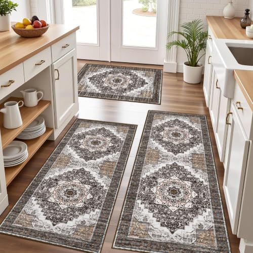 Kitchen Rugs Sets of 3 100% Non Slip Washable Kitchen Mats by Tritard