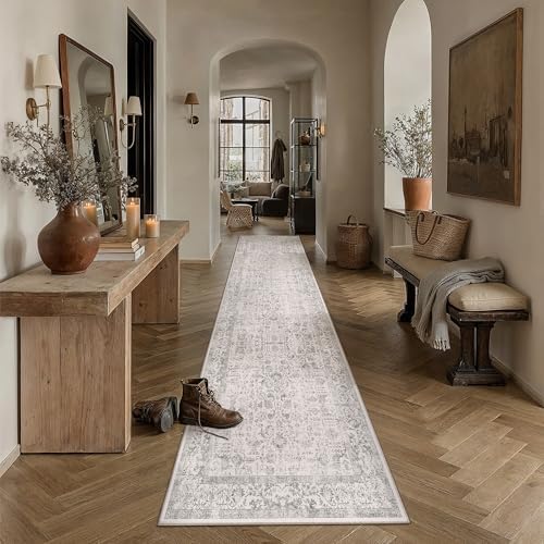 PureCozy Gray Runner Rug 2'6"x12' Vintage Floral - Image 2