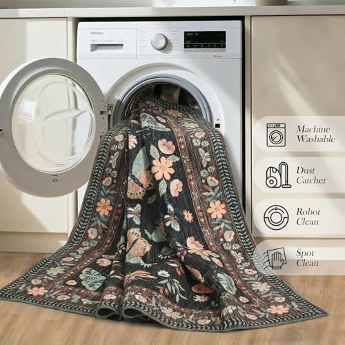 5x7 Floral Washable Rug for Living Room, Boho Area Rug - Image 7
