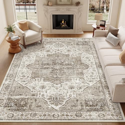 Washable 8x10 Area Rugs, Non Slip Living Room Rug Brown - Image 5