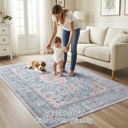 4x6 Blue Washable Boho Area Rug - Image 6