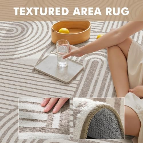 Beige Neutral 5x7 Area Rugs Textured Tufted Rugs - Image 2
