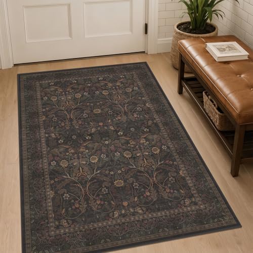 Rustic Brown 3x4 Large Washable Entryway Rug Indoor by Evyhood