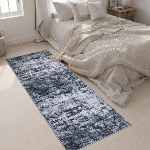 3x8 Washable Runner Rug：Modern Abstract Kitchen Carpet Black - Image 3
