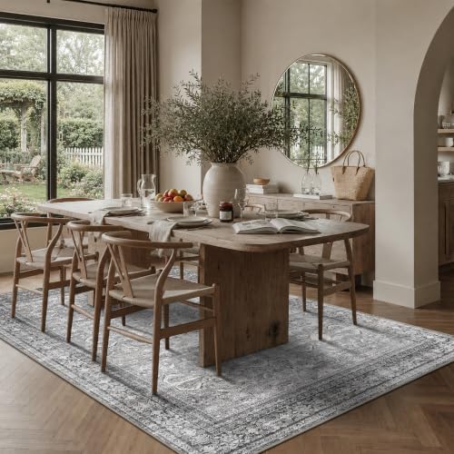 Schweek Grey 6x9 Area Rug Non-Slip Washable Vintage Rugs - Image 3
