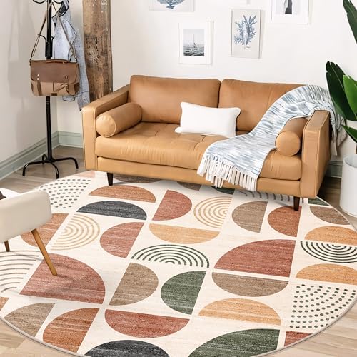 MUJOO Round Rugs 6ft, Circle Area Rug Washable Non Slip Modern Abstract - Image 3