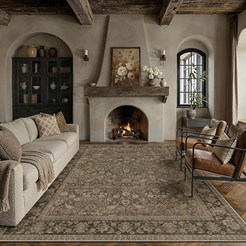 HUGEAR 8x10 Brown Linen Look Washable Area Rug - Image 2