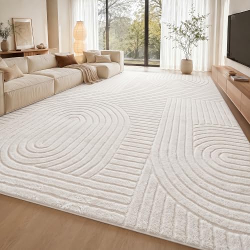 Beige Solid Area Rug 10x14 Large Washable Soft Rugs by MATIIUICarpet