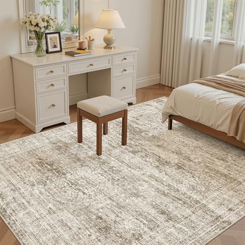 Soalmost 6x9 Area Rug for Living Room Washable Rugs Non-Slip Brown - Image 3