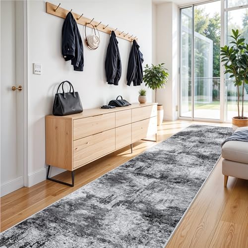 3x14 ft Long Hallway Runner Rug: Modern Abstract Washable Non-Slip Kitchen by RUUGME