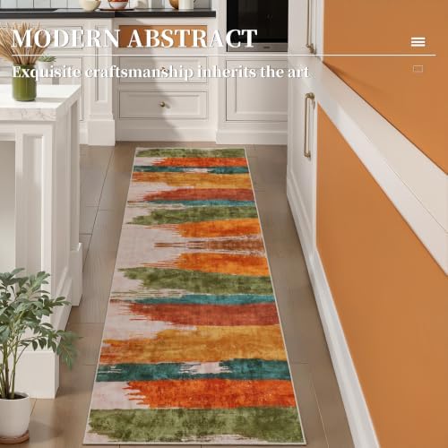 Ciicool 2x6 Runner Rug for Hallway Kitchen, Modern Abstract Washable Orange - Image 2