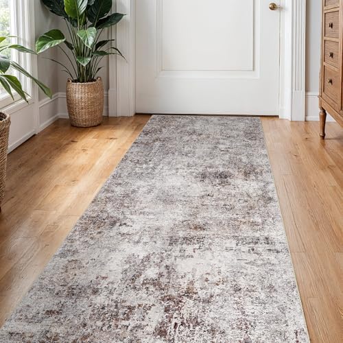 2x5 Washable Kitchen Runner Rug: Modern Abstract Low Pile Rugs BrickGray - Image 2