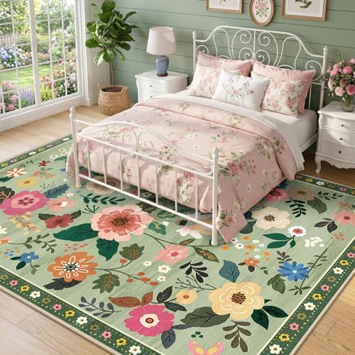 RELEANY Floral Washable 5x7 Area Rugs LightGreen - Image 2