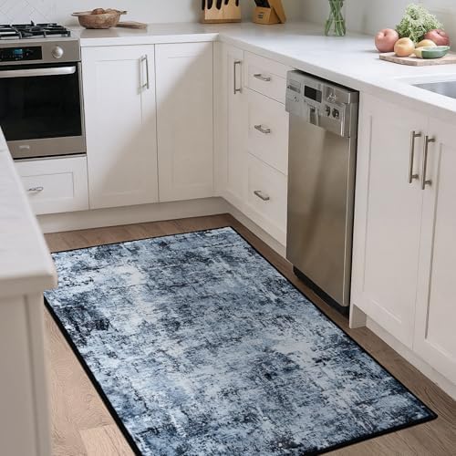 Rugflix 3x5 Entrance Rugs, Washable Navy Blue Dark Entry Small Rug - Image 3