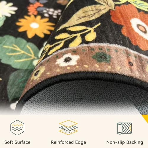 RELEANY Floral Washable 8x10 Area Rugs Black/Yellow - Image 3