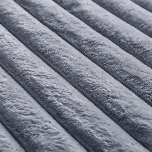 Blue Grey Rabbit Striped Plush Rug 4'x6', Fluffy Shaggy Area Rug - Image 6