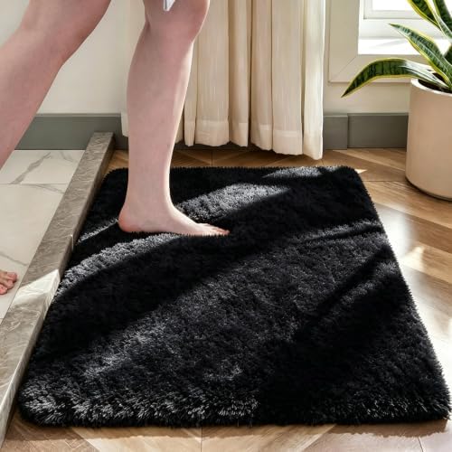 2x3 Black Fluffy Area Rug for Bedroom and Bedside, Washable Soft Shag Carpet by NEIGELUO