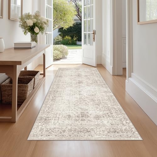 FMFUNCTEX 2x6 Hallway Runner Rug Washable Beige Neutral Vintage Traditional by Fmfunctex