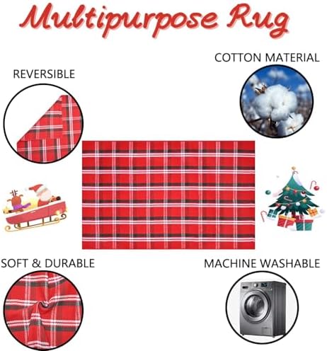 Christmas Red Green White Plaid Rug 8x10 ft, Extra Large Cotton Hand-Woven - Image 4