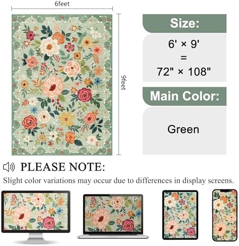 DUKINO 6x9 Area Rugs, Floral Washable Rug - Image 2