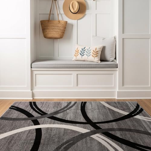 Rugshop Wavy Circles Jute Backing Living Room Office Area Rug Gray 4' x 6' by Rugshop