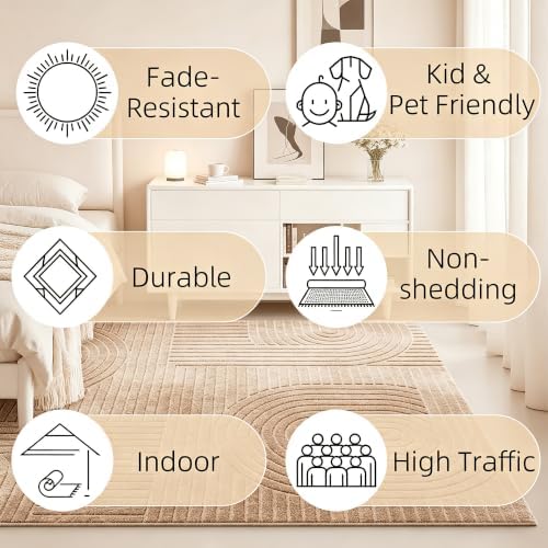 Camel Geometric 5x7 Solid Area Rug, Washable - Image 3