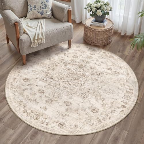 4x4 Beige Neutral Round Rug - Image 2