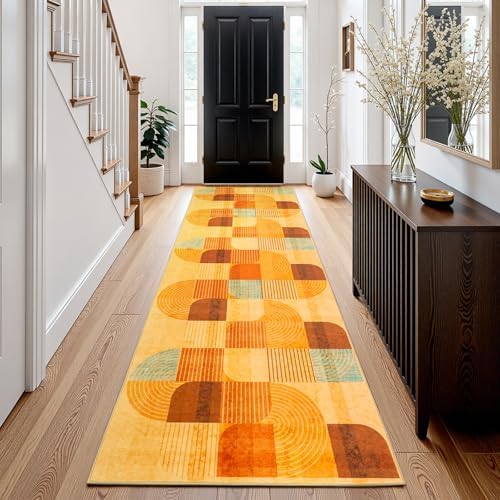 Washable Modern Geometric Hallway Runner Rug - Image 2