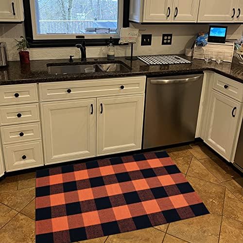 Fall Décor Orange and Black Plaid Rug, Hand-Woven Rug - Image 7