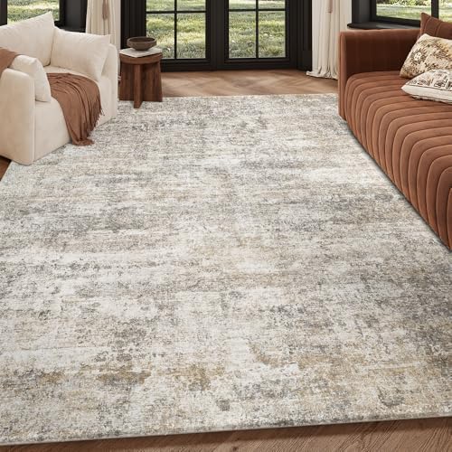 9x12 Grey Beige Washable Area Rug - Image 7