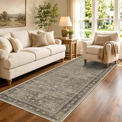 Brown Washable Runner Rug 2.6x8, Vintage Rug Runners - Image 7