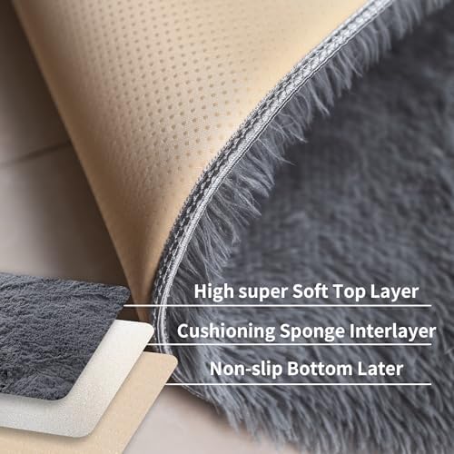 5x7 Grey Shag Rug for Bedroom, Soft Plush Fluffy Washable Carpet - Image 4