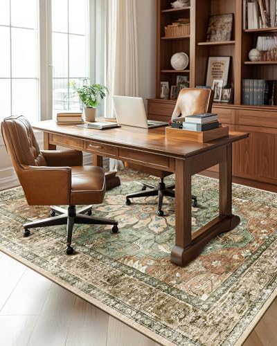 RELEANY Washable Area Rug, Brick/Brown/Green - Image 4