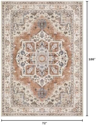 6x9 Washable Area Rug: Vintage Neutral Soft Non Slip Thin Large Floor Carpet - Image 2