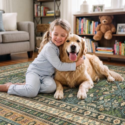 Ksrau 3x8 Runner Rug Washable: Non Slip Wide Hallway Runners Teal Green - Image 3