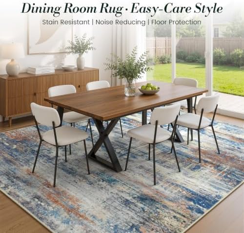 8x10 Washable Area Rug for Living Room, Slate Blue and Terracotta - Image 4