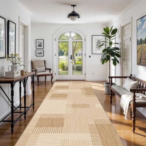 Faux Linen Washable Rug Smooth Breathable Floor Mat 5x12 Beige - Image 4
