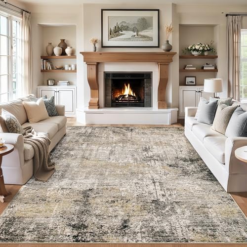 PLHXFR 10x12 Area Rug Living Room: Abstract Washable Carpet Brown Black by PLHXFRSoftAreaRugs