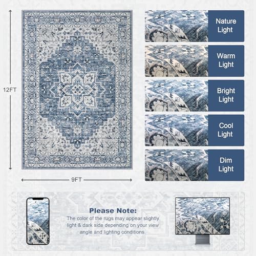 9x12 Area Rugs Living Room: Washable Vintage Rug - Image 2