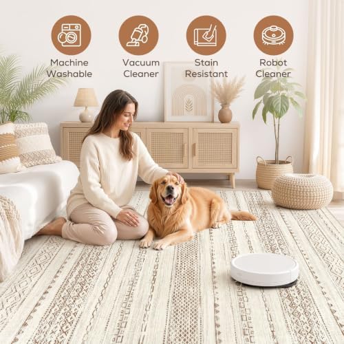 Nakagishi Boho 5x8 Area Rug Living Room Rugs Machine Washable Brown - Image 3