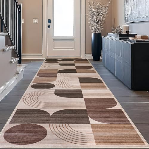 Soft Modern Geometric Abstract Machine Washable 2.7x10 Runner Rug - Image 3