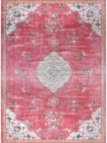 Non Slip Area Rugs 5x7 Boho Medallion Floral Non Skid Rubber Backing Easy Silk - Image 2