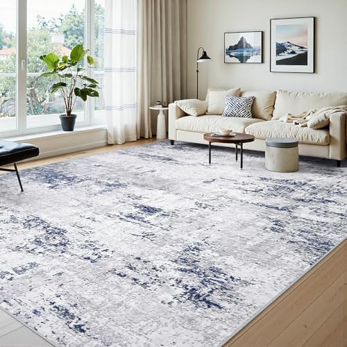 10x14 Area Rugs for Living Room Large Washable Abstract Rug Night Blue/Grey - Image 2