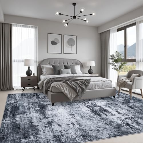 6x9 Area Rug Living Room: Modern Washable Indoor Carpet Black - Image 3