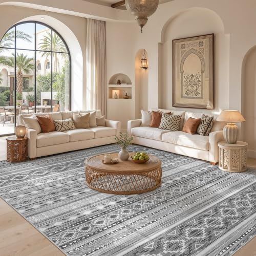 cotiled 10x12 Area Rugs Washable Boho Living Room Rug Beige Grey - Image 5