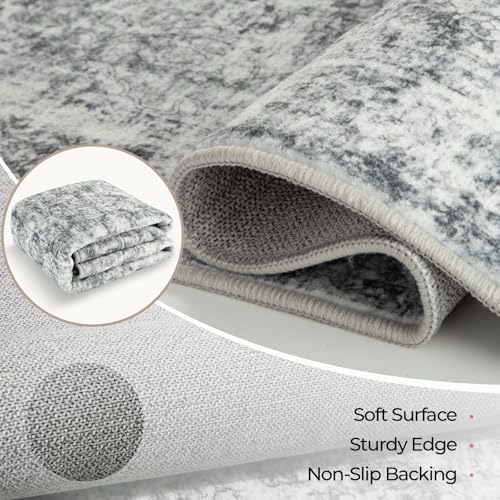 CAPALOCA Square 5ft Washable Nursery Girls Low Pile Area Rug Grey - Image 4